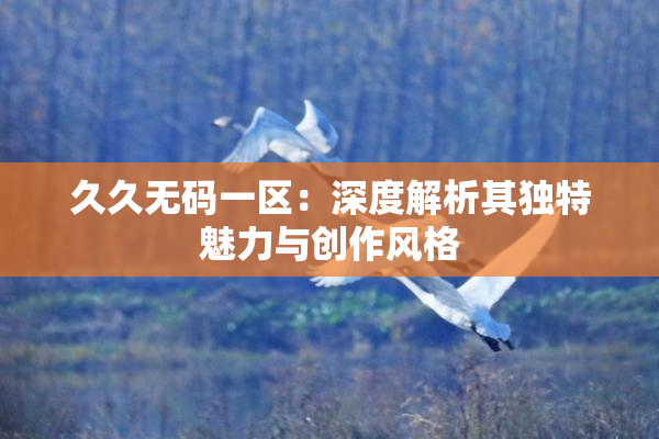 久久无码一区：深度解析其独特魅力与创作风格